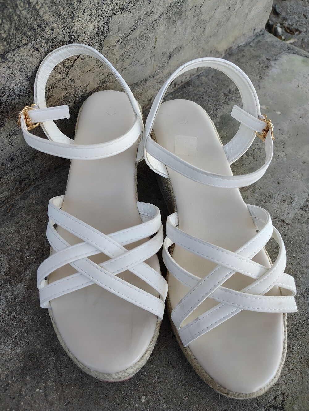 Women's White Strappy Espadrille Wedge Sandals